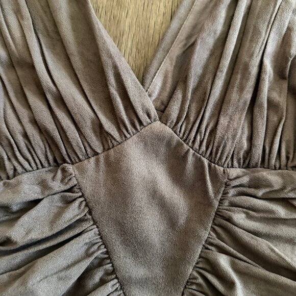 bebe Taupe Gray Faux Suede Ruched Bodycon Dress XS - Picture 3 of 6